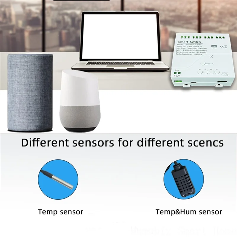 

New-Tuya Smart Wifi 4 Channel Relay With Temperature Humidity Sensor Passive Dry Contact Switch RF433 For Alexa Alice