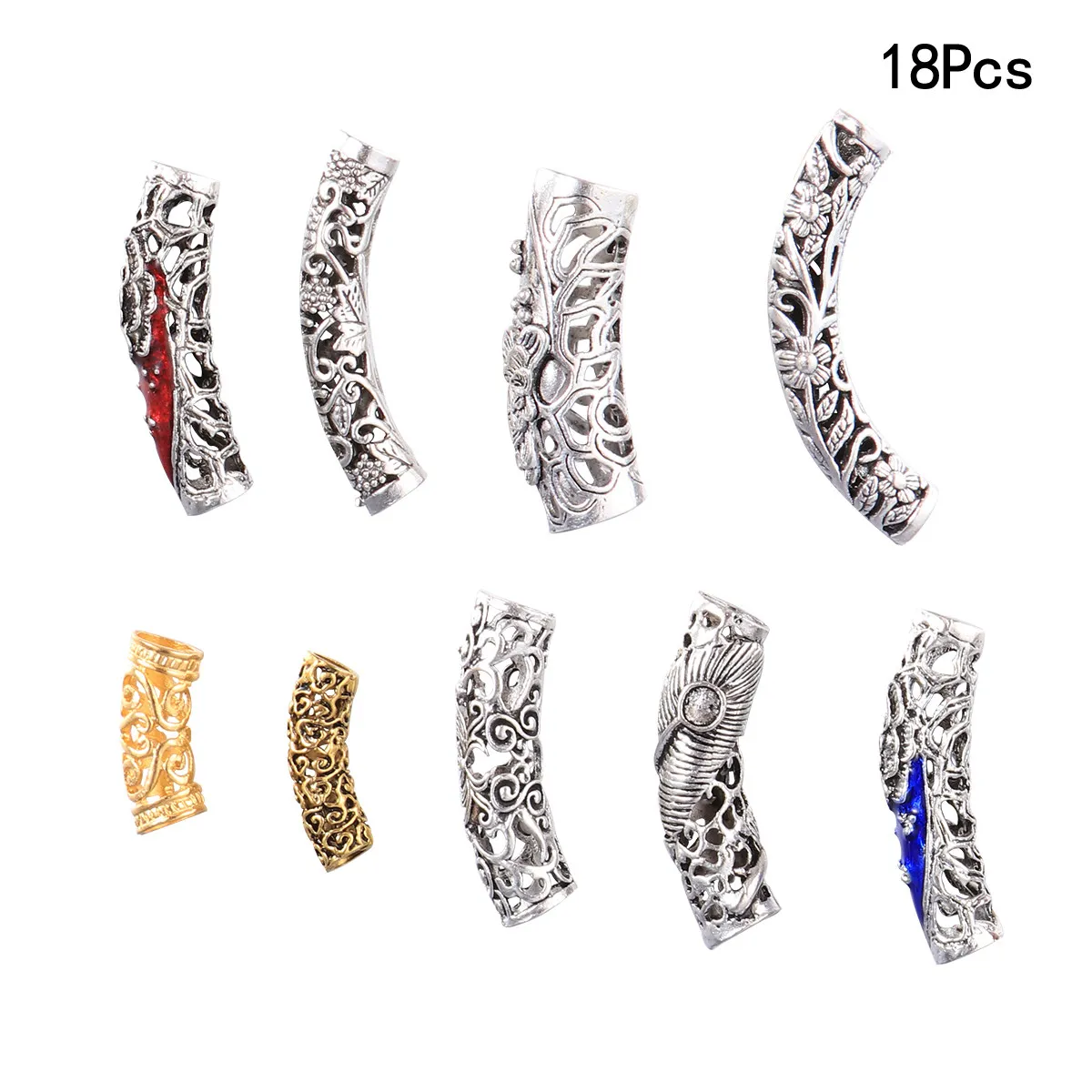 18Pcs Hair Braid Dreadlocks Beads Silver Metal Finish Lightweight Hair Accessories for Braids DIY Jewelry Party Festival