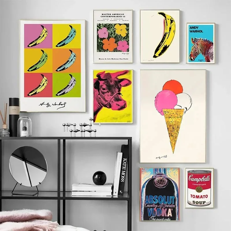 Peinture sur toile 2D, affiche d'exposition célèbre d'Andy Warhol, banane, zèbre, vodka, peinture sur toile abstraite, art mural pour salon