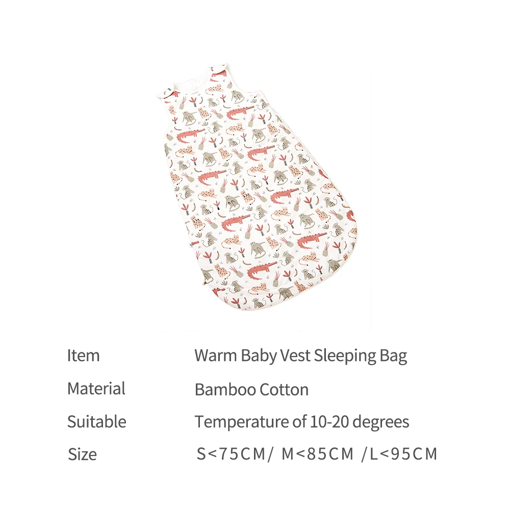 Elinfant 1 Piece Bamboo Cotton Baby Sleeping Bag Warm Wearable Blanket Winter Print Vest Sleep 10-20 Degrees Celsius Wear