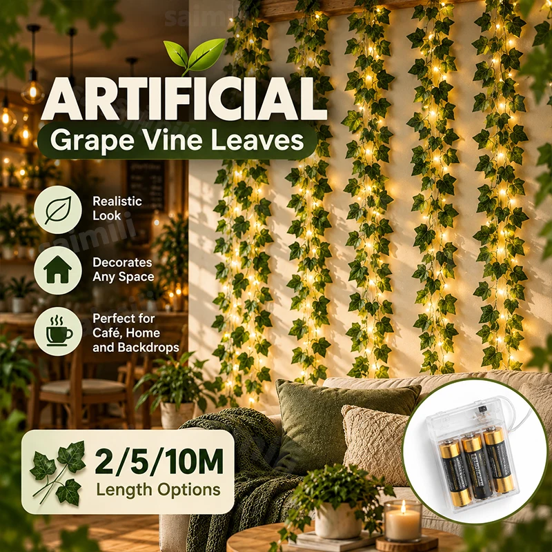All Weather Outdoor Ivy Vine LED String Lights Battery Operated For Garden Fence Yard Patio Porch Year Round Greenery Decoration