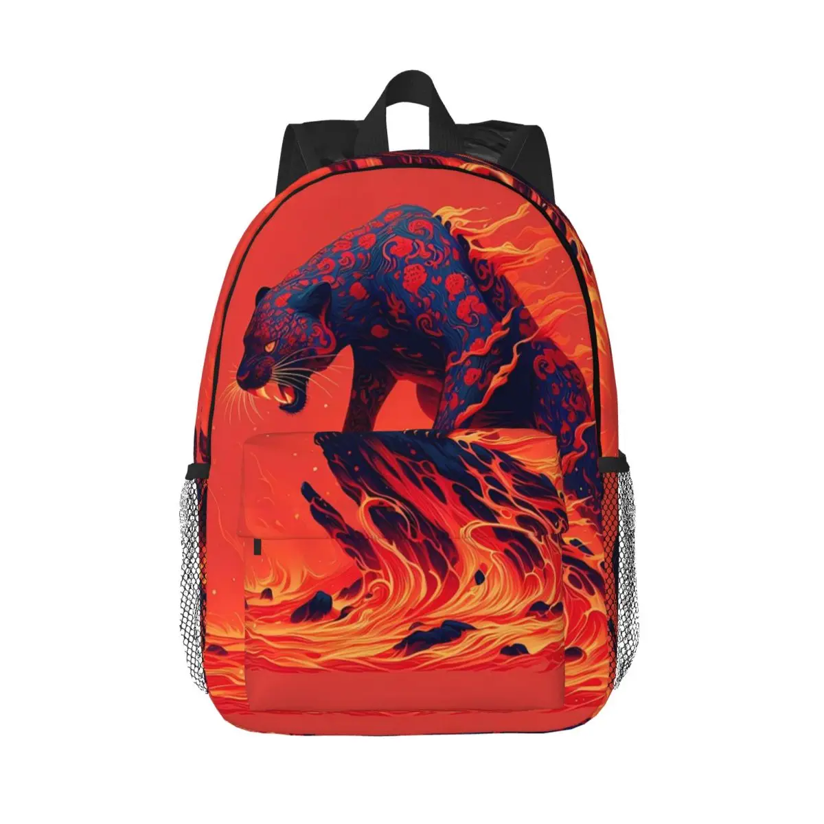 Black Panther Leopard Walking From Flame Backpack Daypack Large Capacity Boys Girls BookBag Shoulder Bags for Unisex School Bag