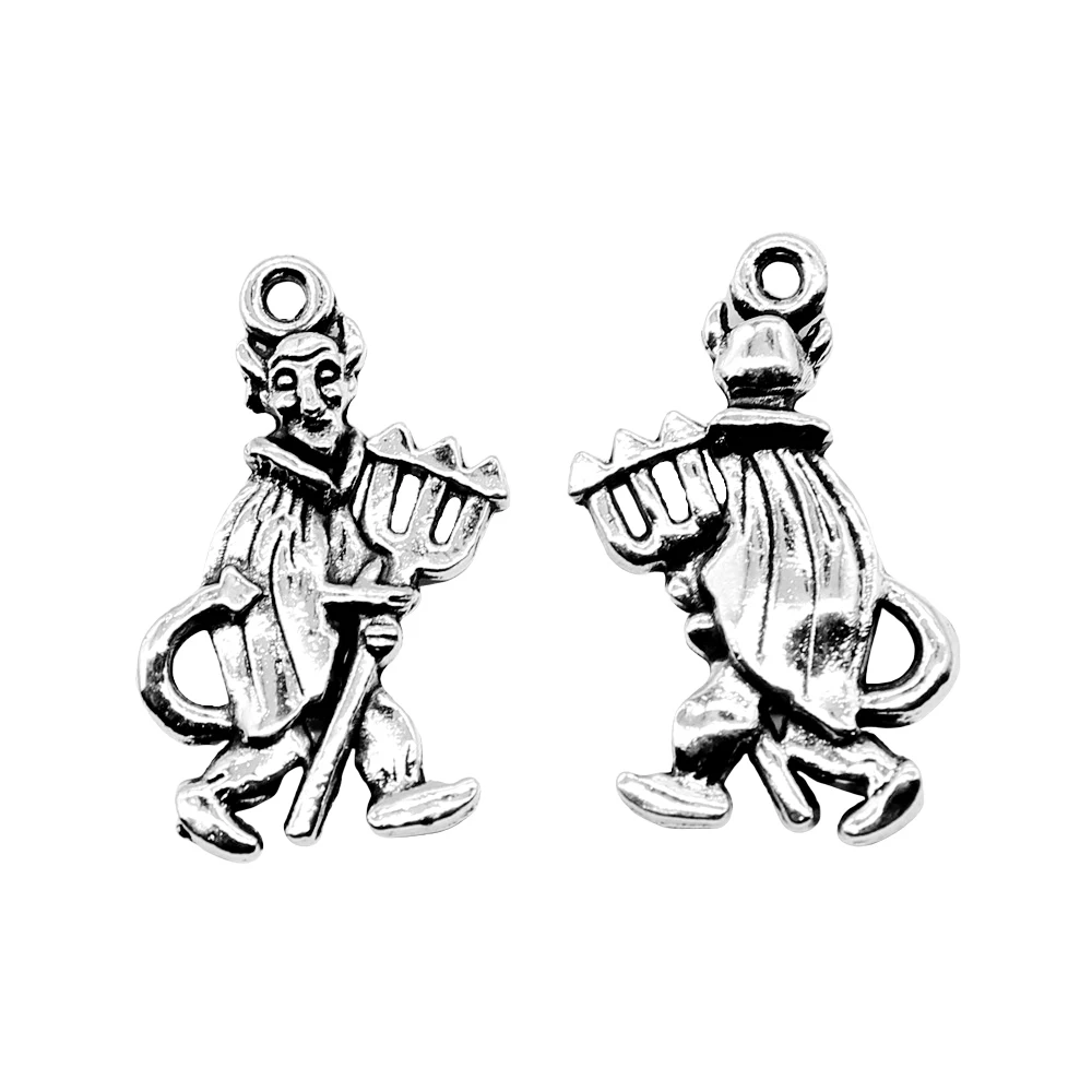 10pcs/lot 15x25mm Devil Caesar Charms For Jewelry Making Antique Silver Color 0.59x0.98inch