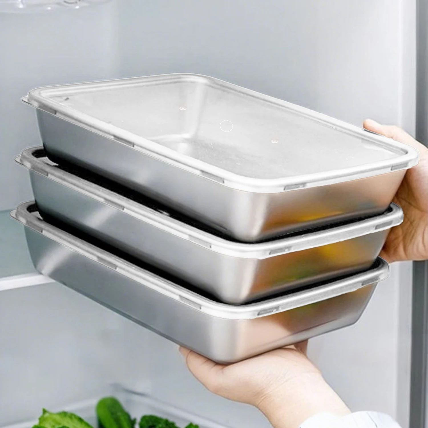 

Коробка для хранения свежих продуктов из нержавеющей стали, металлические контейнеры для еды большой емкости для холодильников, для дома, пикников, ресторанов