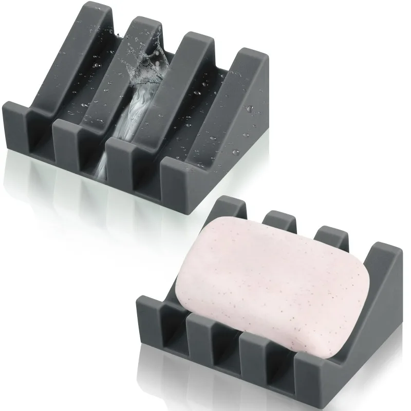 Silicone Self Draining Soap Dish Holder Waterfall Design Drains Fast To Keep Soap Dry Extends Soap Life