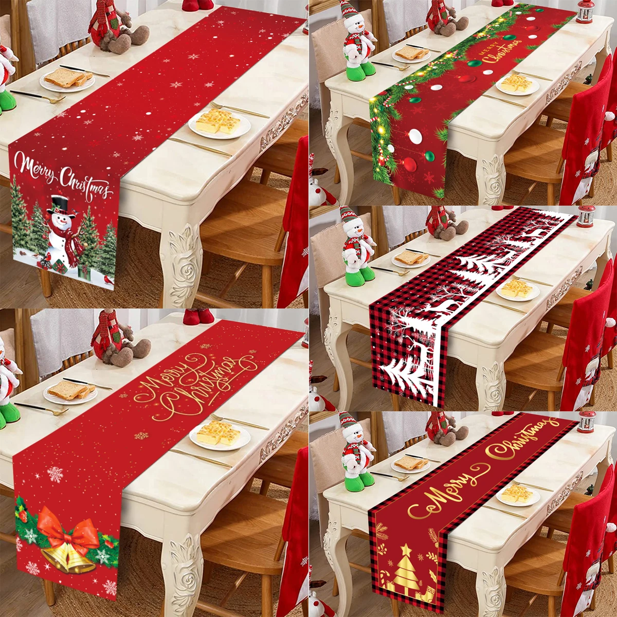 Christmas Table Runner Merry Christmas Decorations 2024 For Home Tablecloth Navidad Noel Kerst Xmas Gifts New Year 2025 Natal