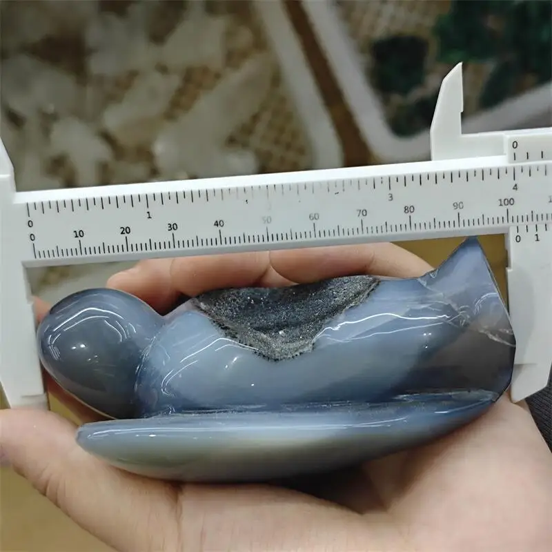 Natural Agate Geode Angel Carving Polished Figurine Healing Energy Stone Aesthetic Room Decor Gifts 1PCS