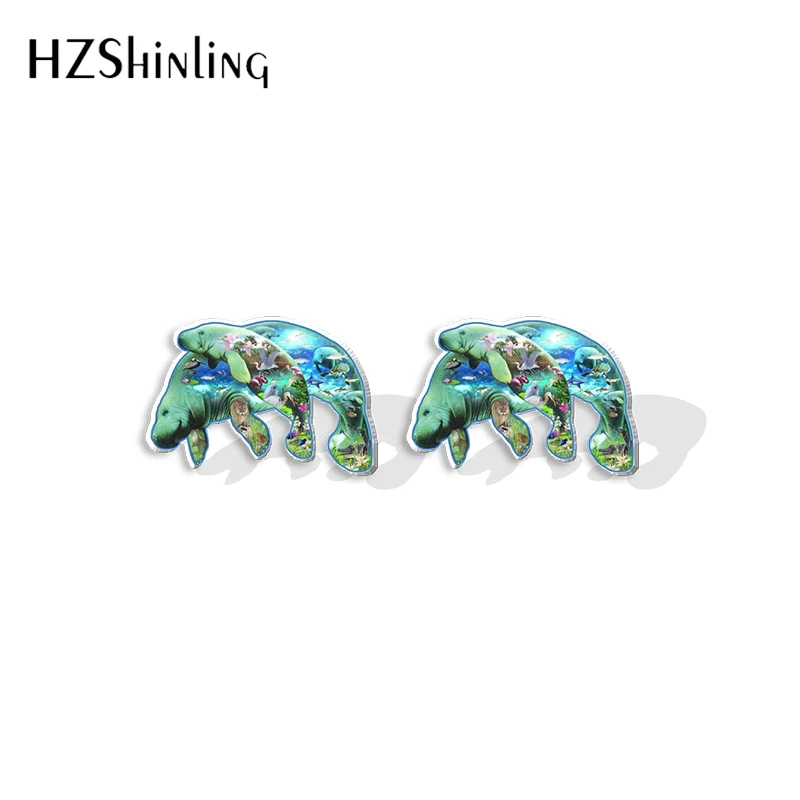 2023 New Arrival Fashion Cute Manatee Sea Animals Stud Earrings Handcraft Epoxy Earrings Acrylic Earrings