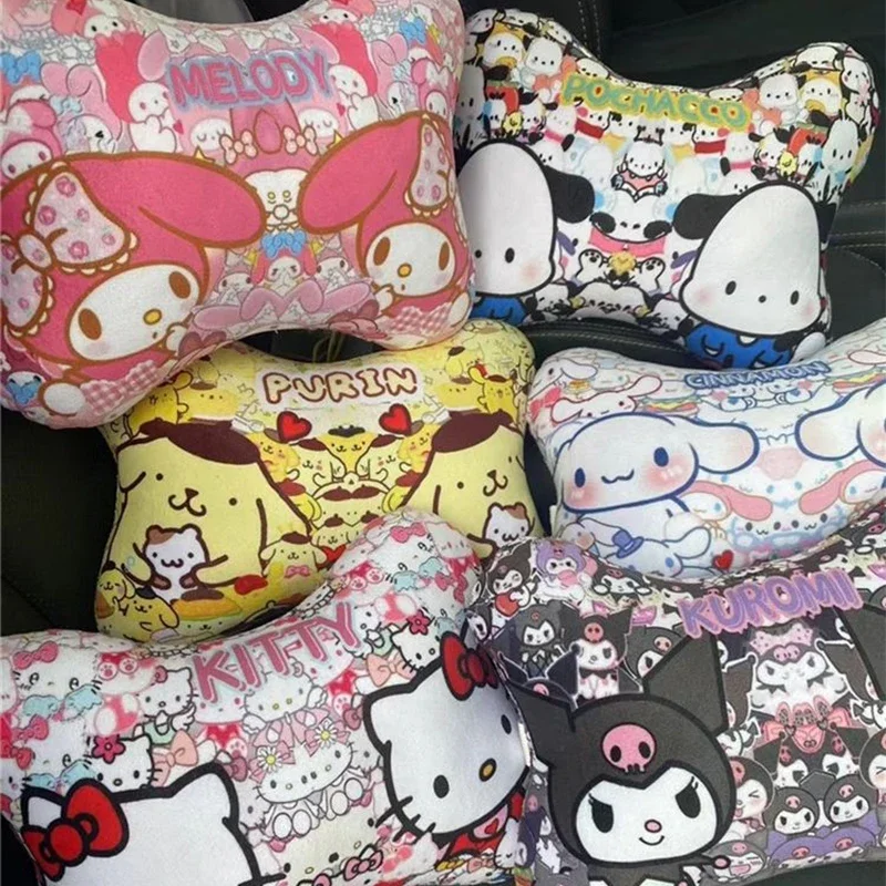 Sanrio Kawaii Hello Kitty Car Headrests My Melody Cinnamoroll Anime Cartoon Fashion Exquisite Reversible Neck Protector Pillows