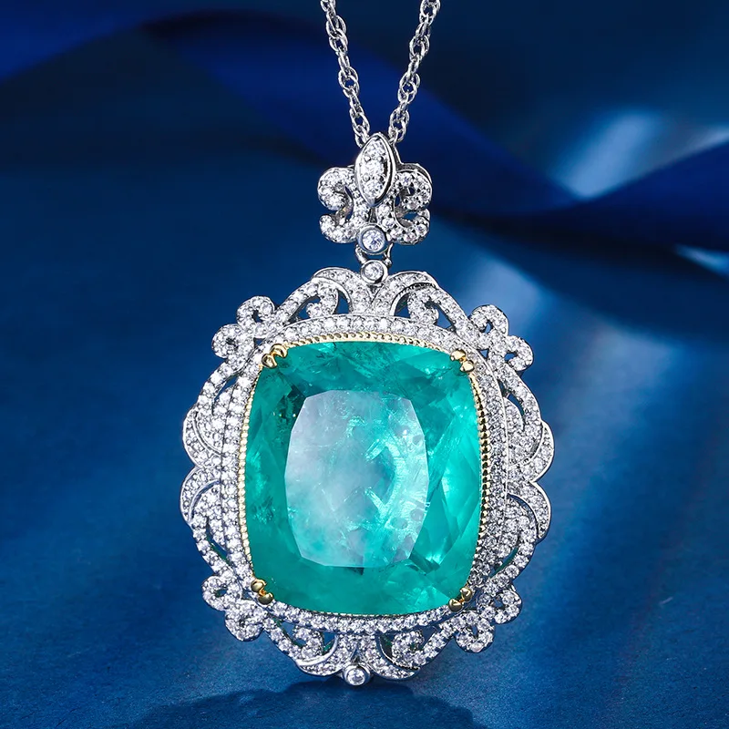 New Gold-Plated Jewelry European and American Style Gemstone Square 20*23 Pendant Necklace