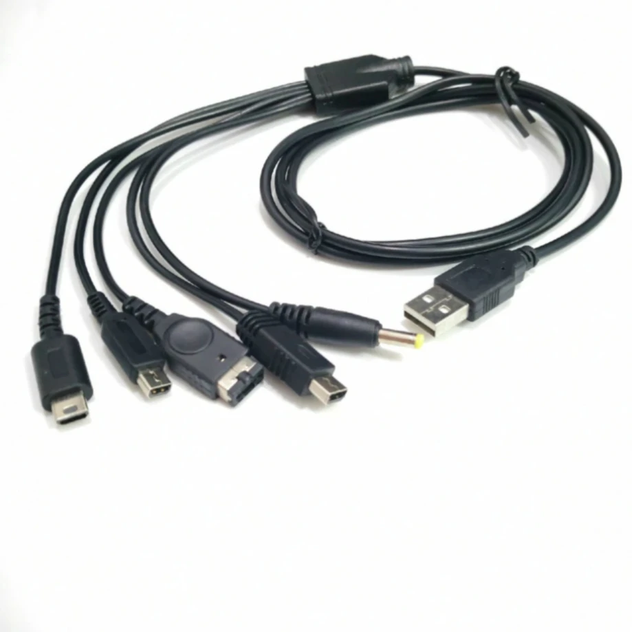 200pcs 5 in 1 USB Charging Cable 1.2m Charger Cord for Nintendo DS Lite DSL NDSL New 3DS XL LL GBA SP PSP Wii U