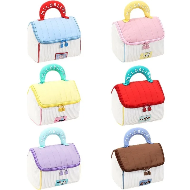 Customized Cross-border New Makeup Bag Filled Cotton Handbag Mini House Cosmetic Storage Bag Portable Travel Skincare Products W
