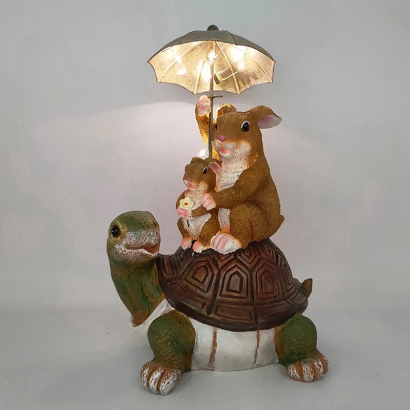 Turtle Statue Garden Resin Statue Turtle Rabbit Umbrella Animal Resin Home Decoration Crafts