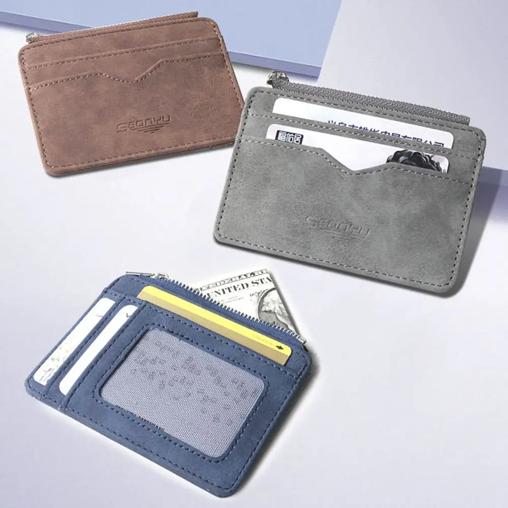 Matte Simple Leather Gift for Dad Small Money Bag Short Wallet Card Holder Money Clip Coin Purse