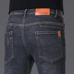 All-match Business Straight Casual Pants Four Season Fashion Men's Elastic Cotton Jeans High Quality Office Brand Male Trousers