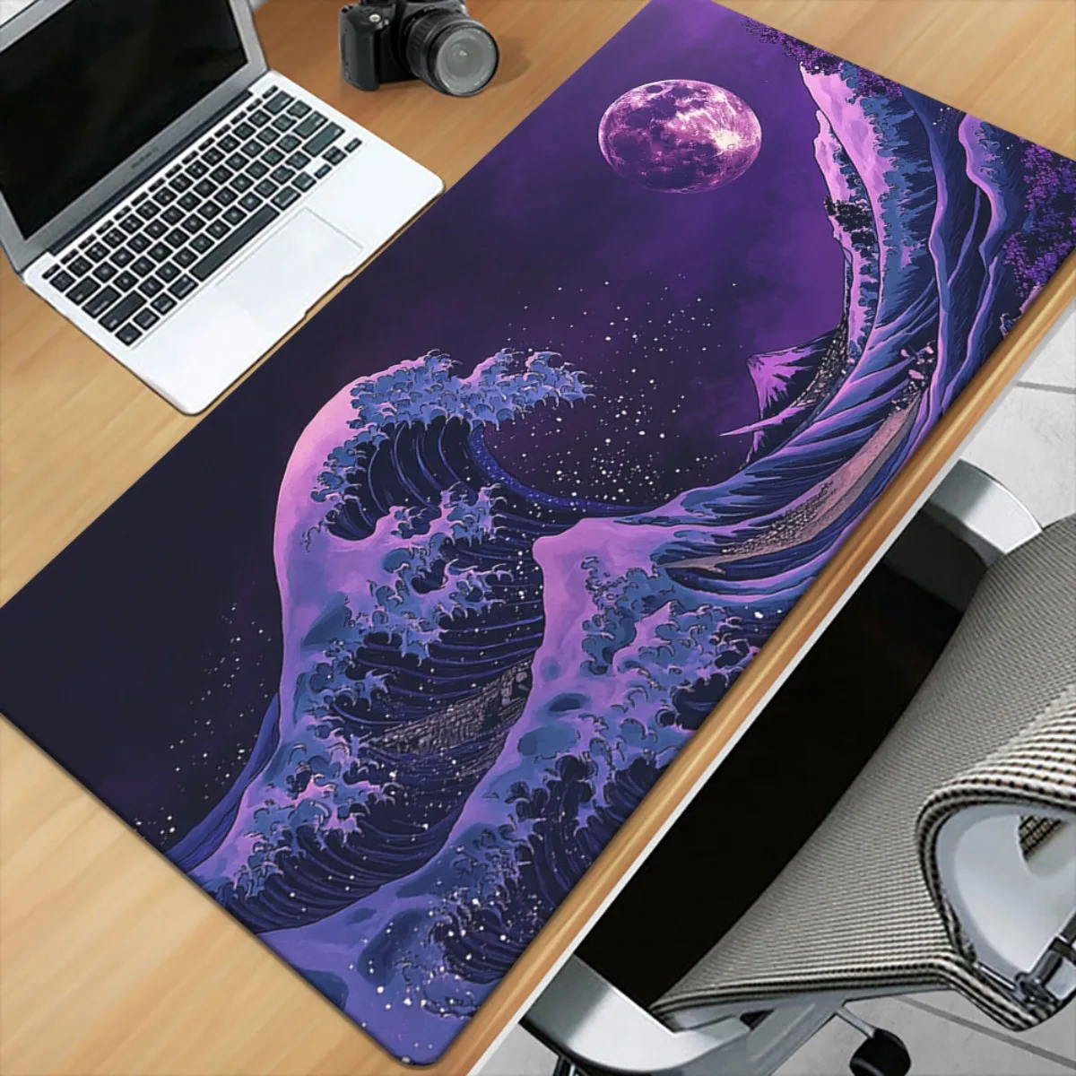 لوحة الماوس المطبوعة عالية الوضوح بنمط القمر المموج الأرجواني مصنوعة من المطاط، وهي مضادة للانزلاق وسهلة التنظيف #2