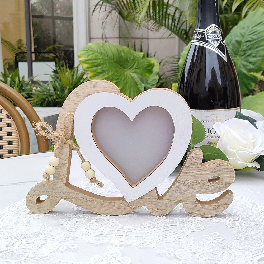 

1pc Wooden Photo Frame Ornaments Mr & Mrs Family Photo Frame Stand for Wedding Mother's Day Father's Day Gift Home Table Decor