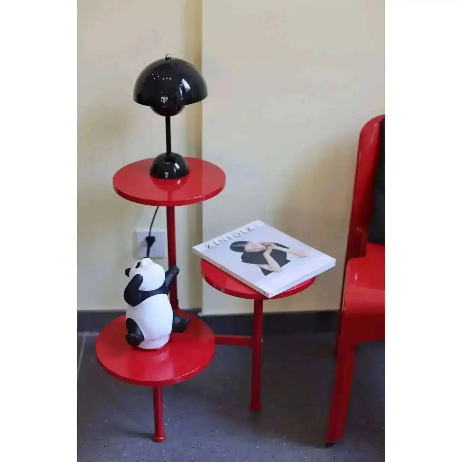 

Multi-layer Corner Table Movable Living Room Iron Red Round Metal Side Table Shelf Balcony Flower Stand Table Bedroom Tables