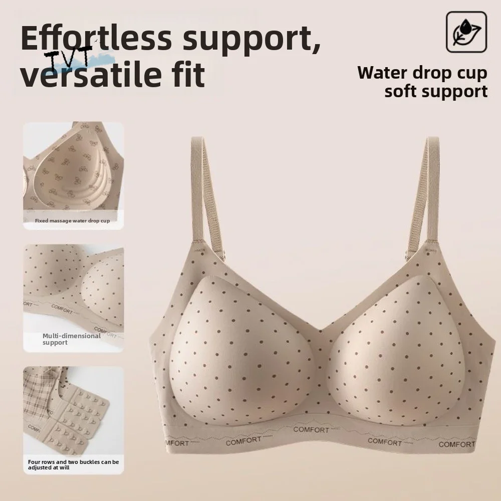 

Traceless Leopard Print Wireless Bra Retro Leopard Polka Dot Bow Grid Pattern Push Up Underwear Lingerie Shockproof