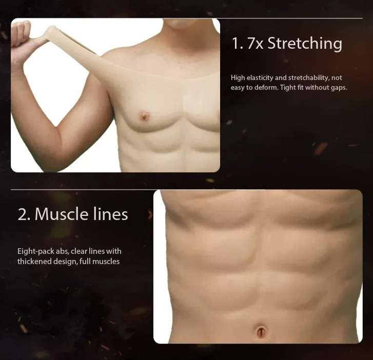 Realistic Silicone Abs Muscle Enhancer For Cosplay And Bodybuilding With 3 Skin Tones Option And Reinforced Structure