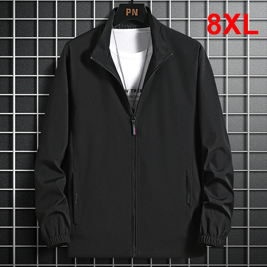 

Solid Color Jacket Men Plus Size 8XL Jackets Casual Fashion Outerwear Male Big Size Coat Black