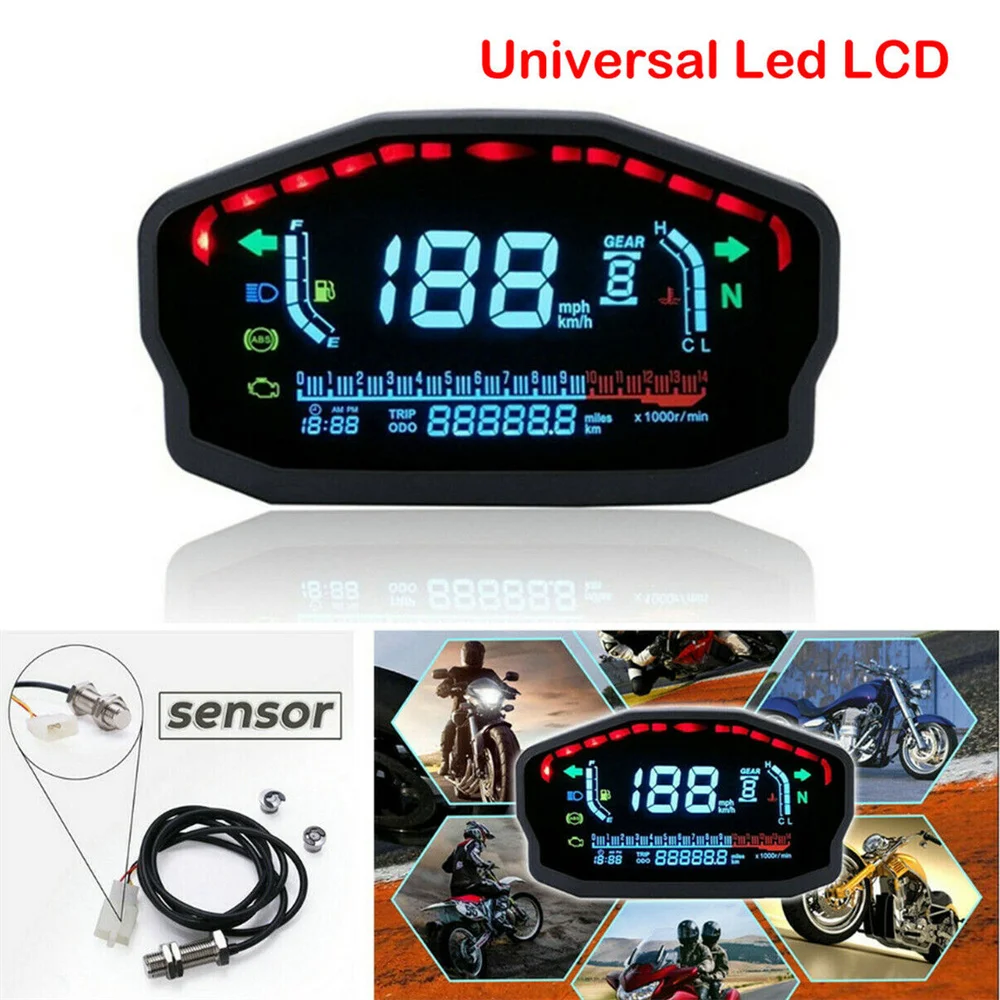 Motorcycle Universal LED LCD Speedometer Digital Backlight Odometer For 2,4 Cylinders For BMW Honda Ducati Kawasaki Yamaha