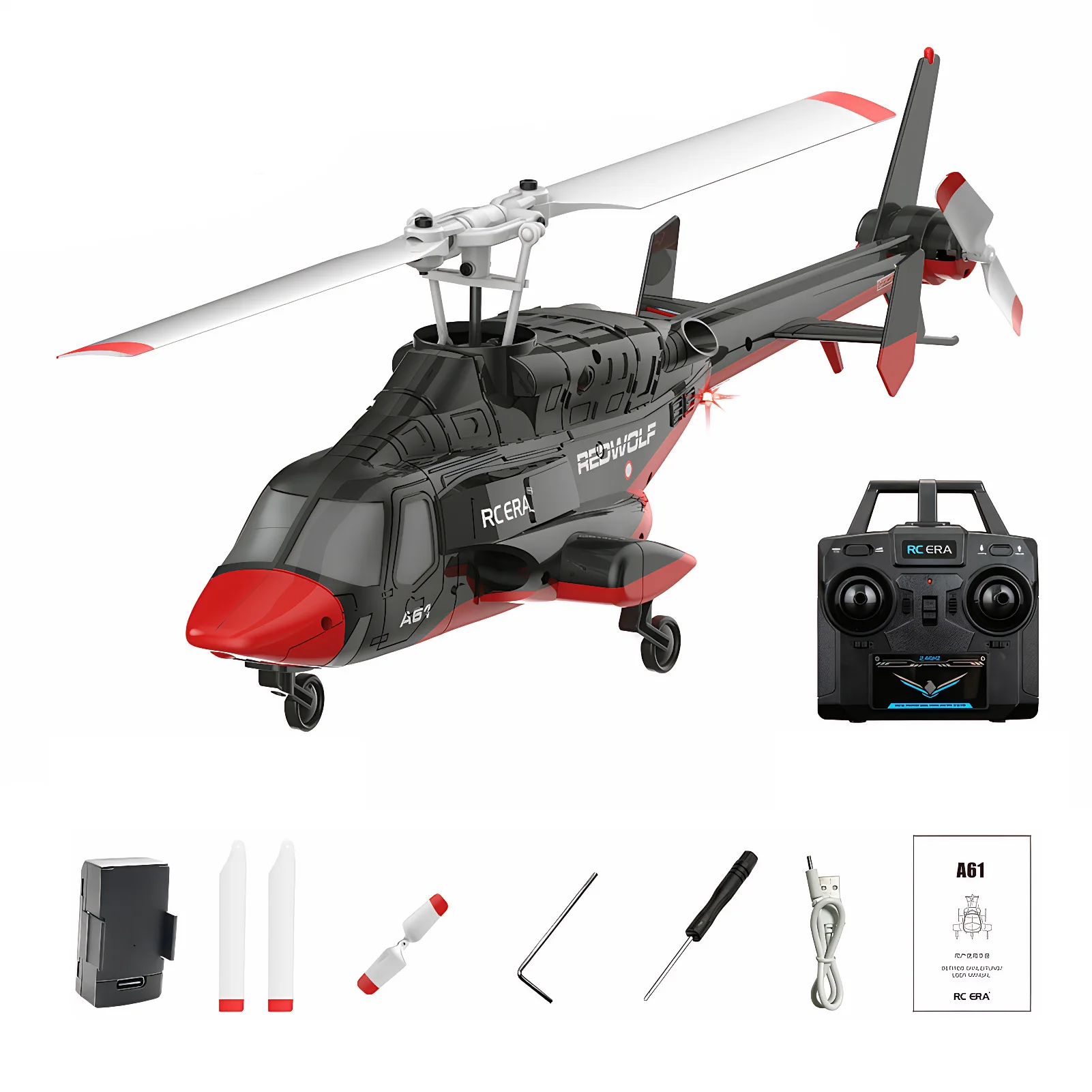 เฮลิคอปเตอร์บังคับวิทยุ 1/52 RC ERA A61 รุ่น Little Flying Wolf พร้อมไฟแสดงตำแหน่ง บินได้สี่ทิศทาง จำลองเครื่องบินรบไร้คนขับ ของเล่นเด็ก ของขวัญ