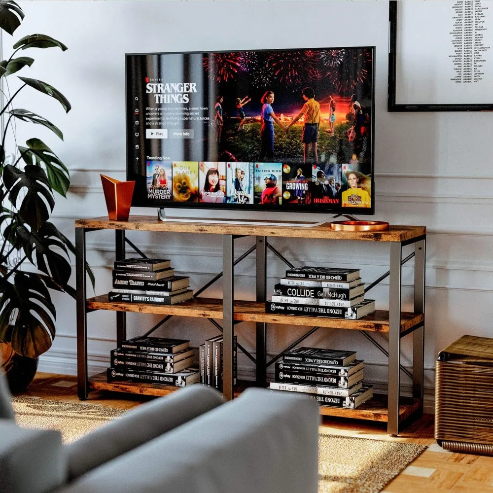 رف كتب مزدوج عريض 55 بوصة 3 طبقات، خزائن كتب صناعية، أرفف كتب خشبية ومعدنية، أرفف كتب لعرض ديكور المكاتب المنزلية