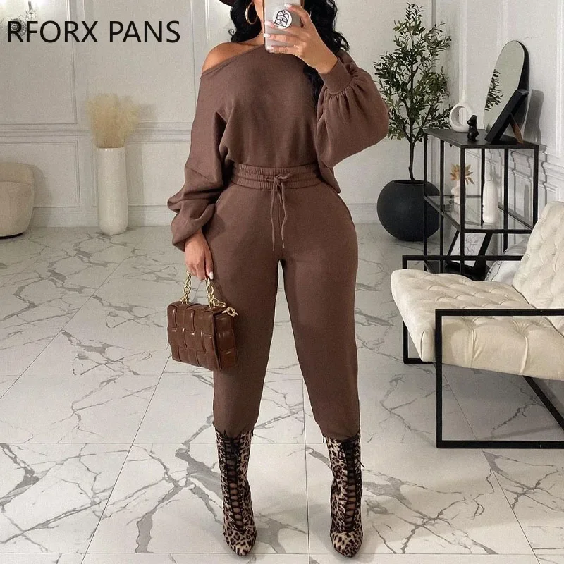 

Women Casual Solid Batwing Sleeves Skew Collar Elastic Waist Belt Pencil Pants Set