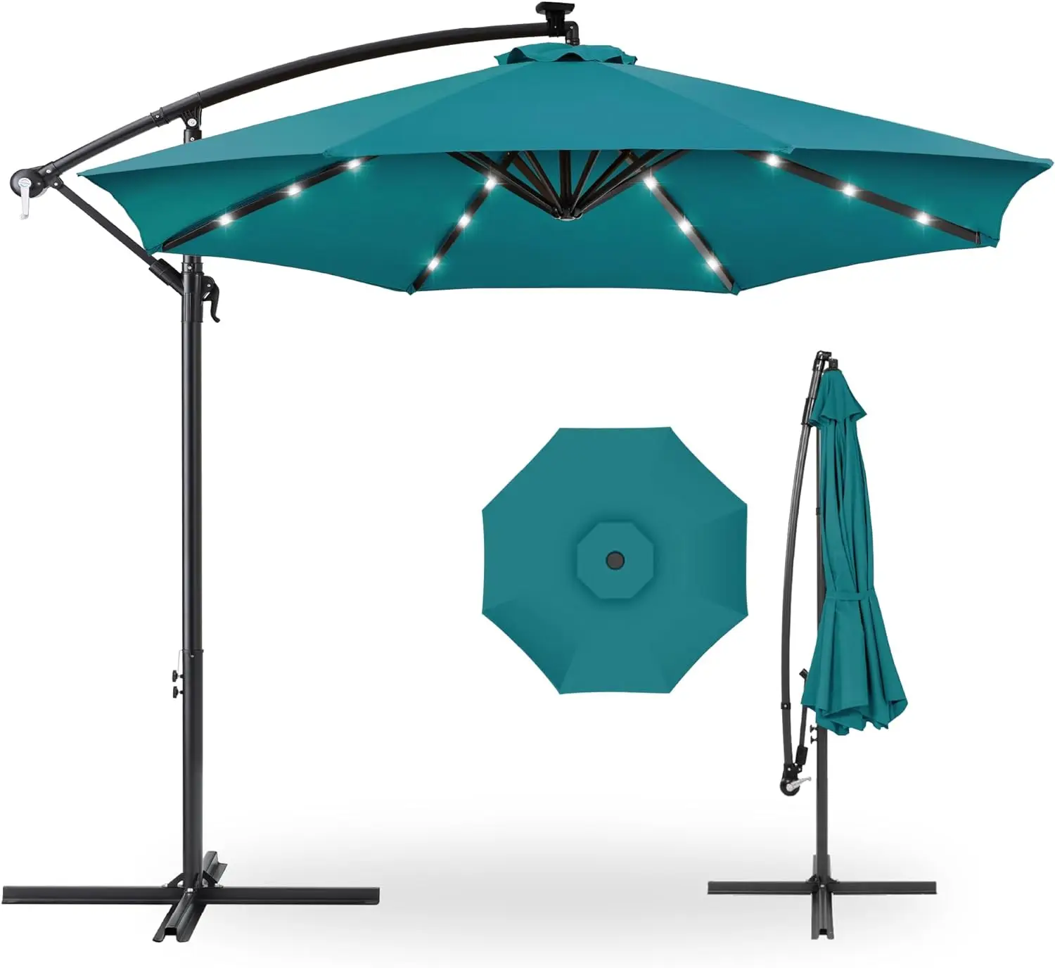 

10ft Solar LED Offset Hanging Market Patio Umbrella for Backyard, Poolside, Lawn and Garden w/Easy Tilt Adjustment