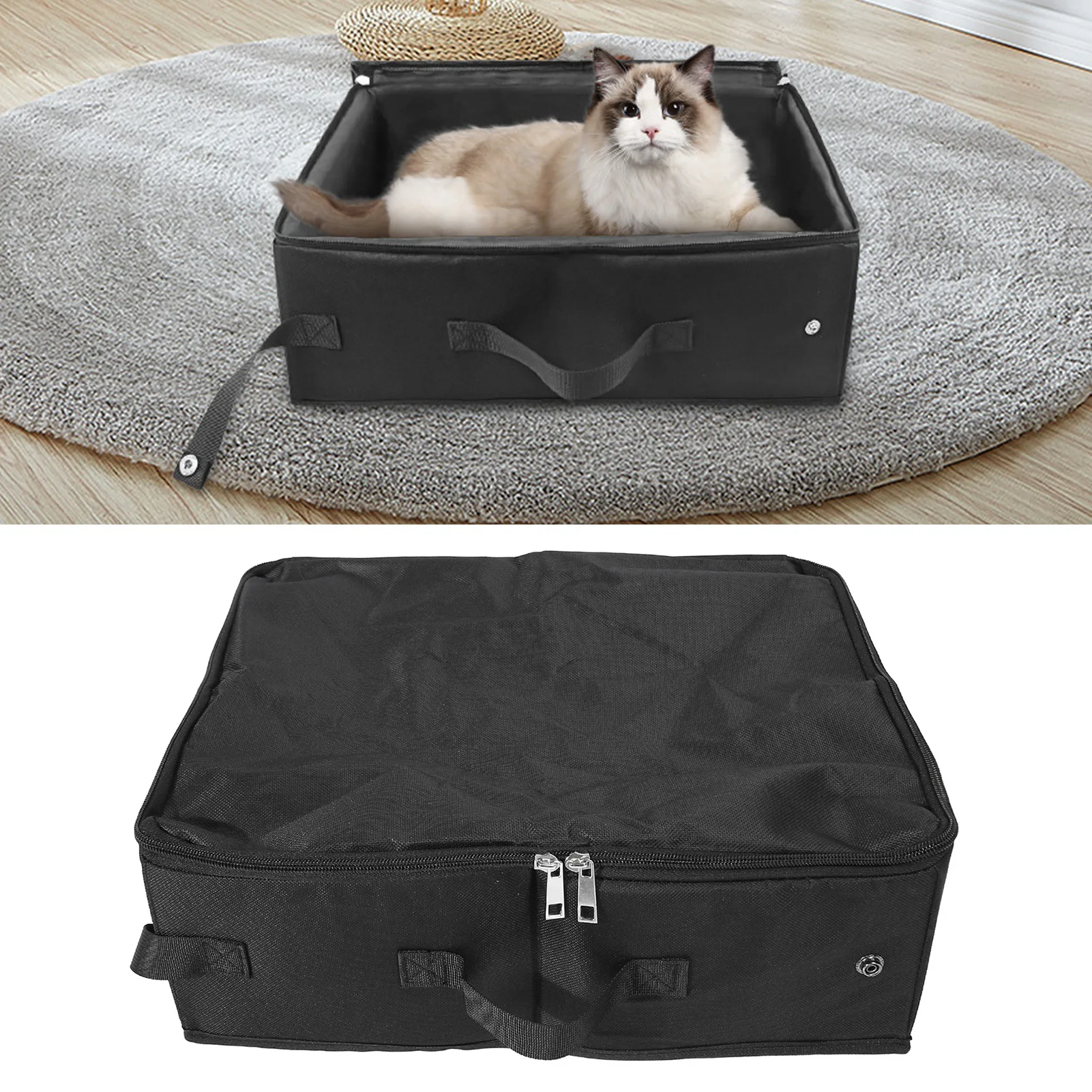 Portable Cat Travel Litter Box with Lid Leakproof Waterproof Collapsible Cat Litter Box with Sealed Dual Zippers Cat Litter Box