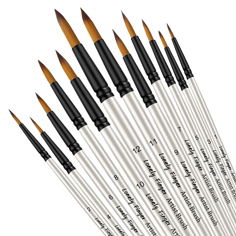 12pcs Premium Round Point Paint Brushes Set Soft Nylon Tips Paintbrush For Watercolor Oil Acrylic Face Body Crafts Rock Painting