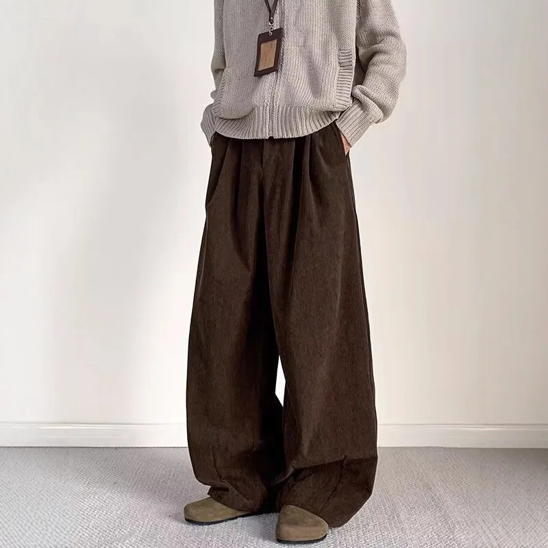 

Retro Corduroy Wide-Leg Casual Winter Coffee Color High Waist Loose Straight Work Pants