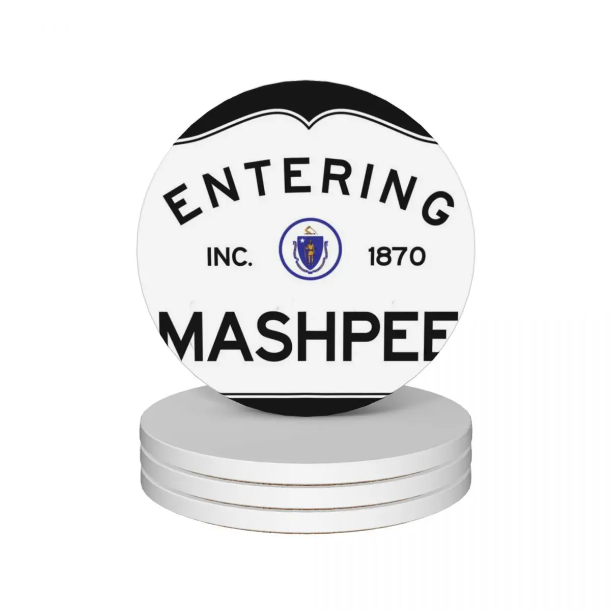 Entering Mashpee Massachusetts - Commonwealth of Massachusetts Road Sign - Cape Cod! Ceramic Coasters (Set of 4)