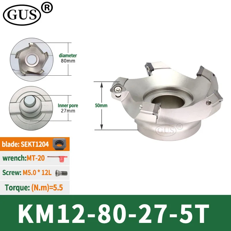 KM12 steel end face cutter head with diameter 50 63 80 100mm FMB tool holder adapter for SEKT1204 milling blade, fast feed chuck