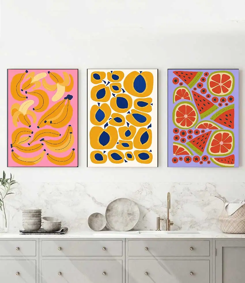 Modern Abstract Fruit & Plant Oil Painting Poster, Fresh Aesthetic Wall Art for Kitchen & Living Room Home Decor Gift