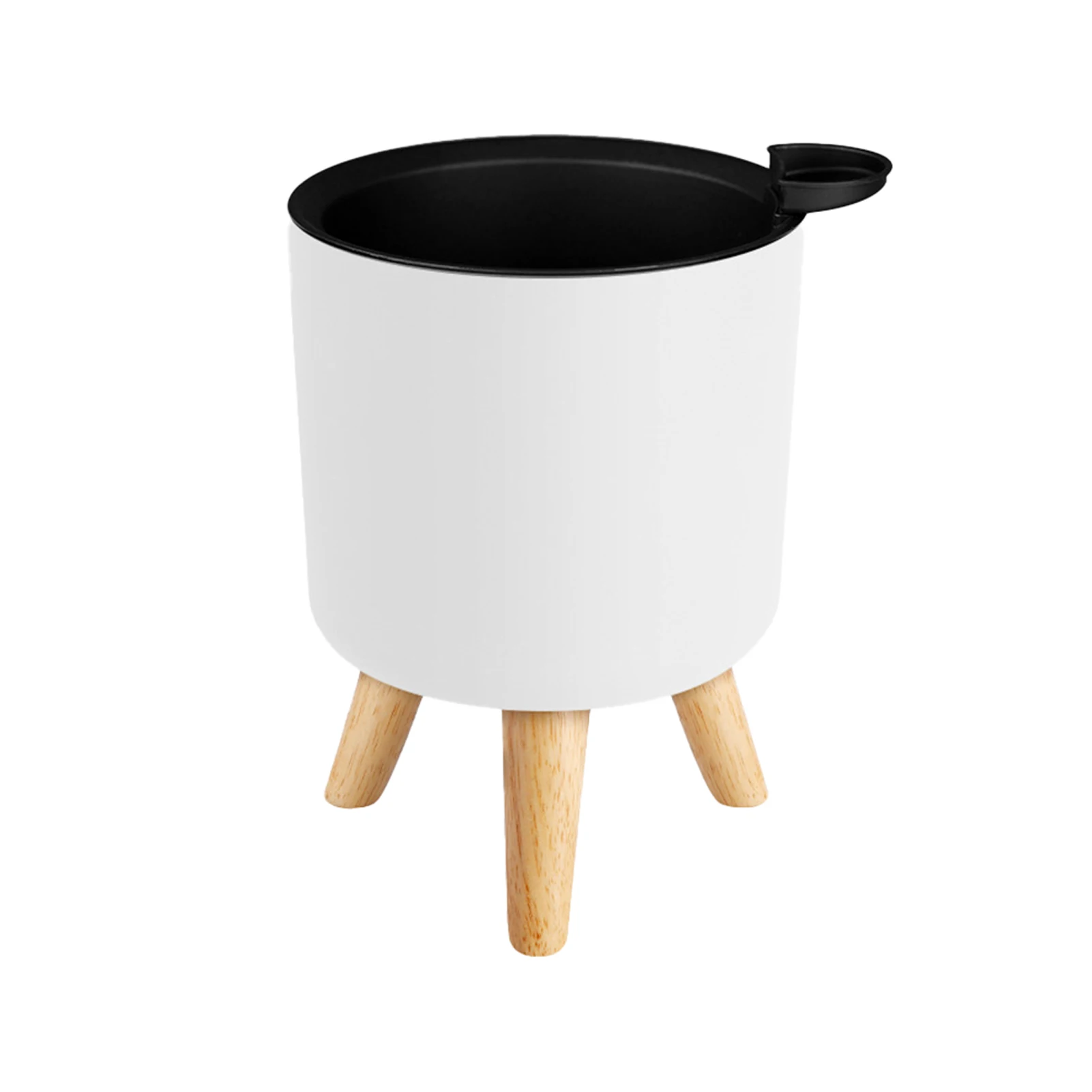 Modern FloorStanding Circular Planter with Integrated Self-Watering & Drainage System Wooden Legs for Indoor Plants Herbs Bonsai