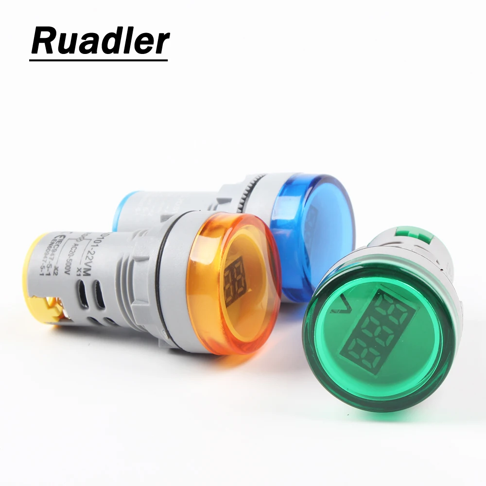 22mm LED Digital Display Voltage Meter Indicator Signal Lamp Voltmeter Lights Tester Measuring Range AC 60V -500V