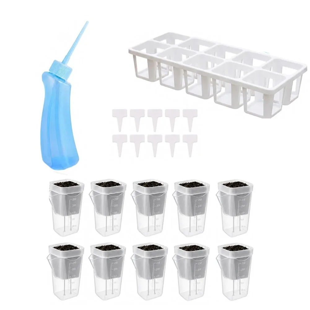 2.5 Inch Clear Self Watering Pots 10 Pack for Indoor Plants with Wick-Based Irrigation and Visual Water Level Indicator
