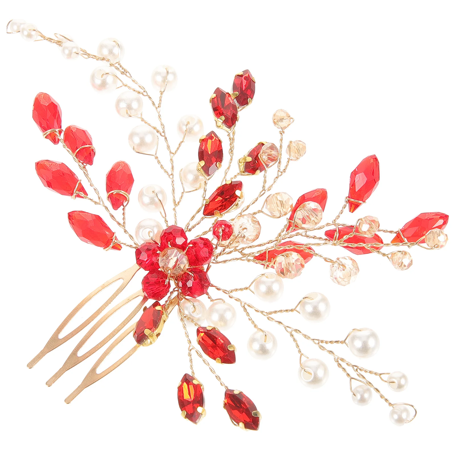 

Red Bride Hair Accessories Romantic Red Hair Comb Clips for Wedding Rhinestone Pearl Decorative Combs Women Girls