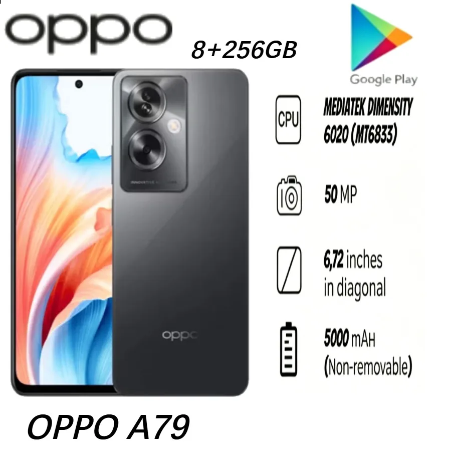 2026 (Latest Model) OPPO A79 Global Edition Smartphone (8+256GB), featuring facial recognition, fast charging, and a full-screen
