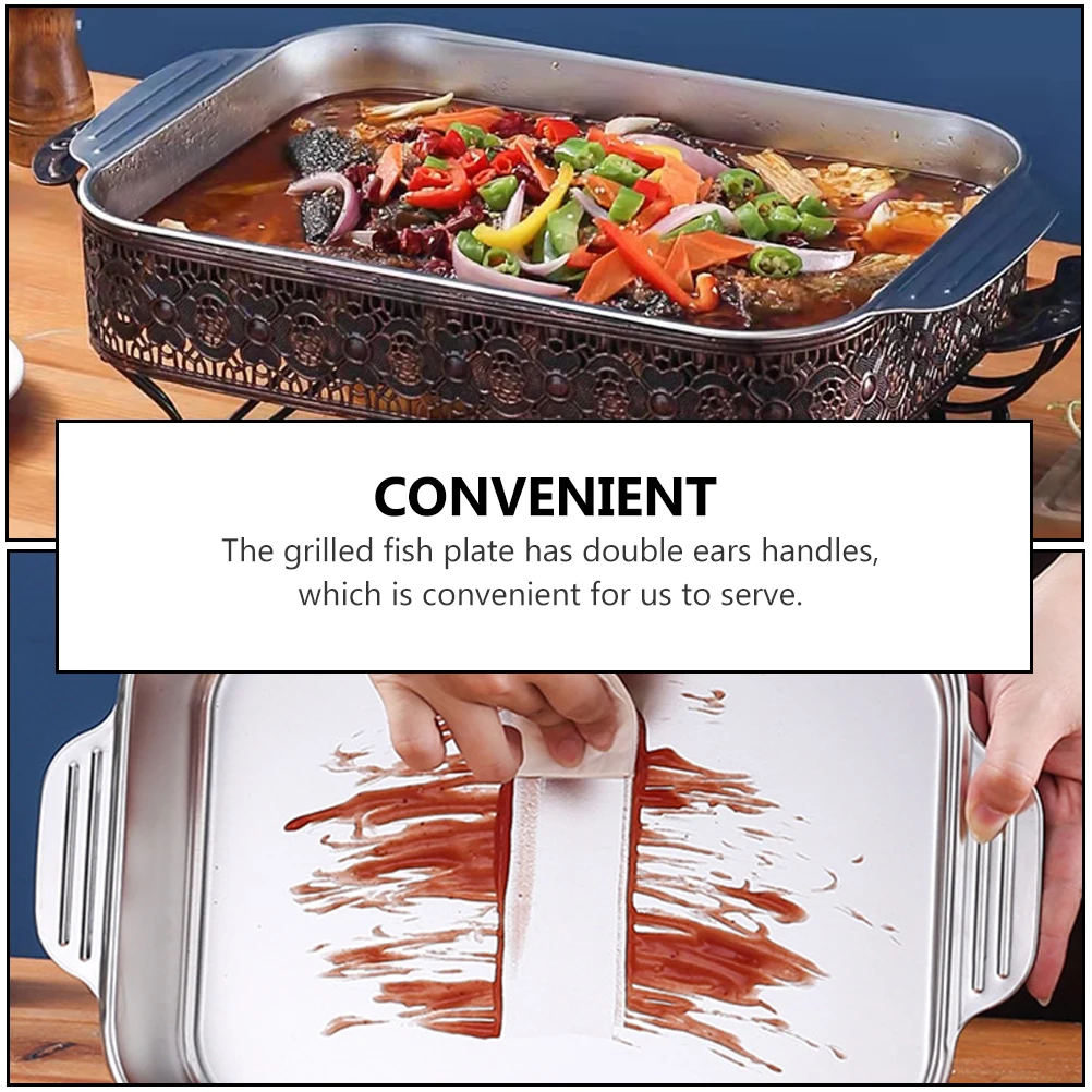 

Dual Ears Grilled Fish Pan 3.3L Stainless Steel Rectangular Dish Home Commercial Use Microwave Oven Compatible Anti Slip Easy