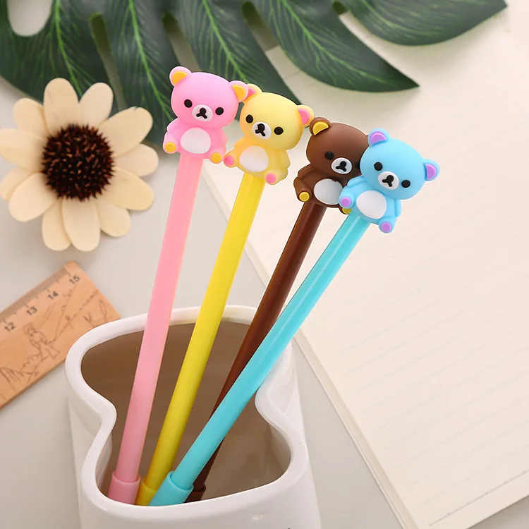 12/60 Pcs Wholesale Student Cartoon Stationery Bear Gel Pen Creative Cute White-bellied Bear Pen Animal Shape Office