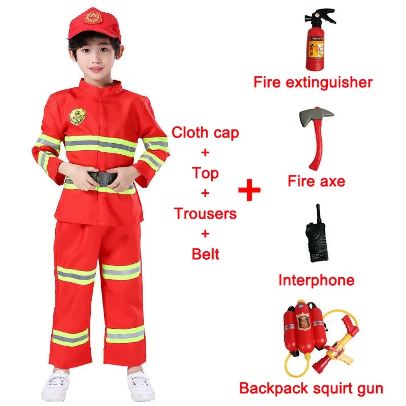 2023 Halloween Cosplay Kids Firefighter Uniform Children Sam Fireman Role Work Clothing Suit Boy Girl Performance Party Costumes