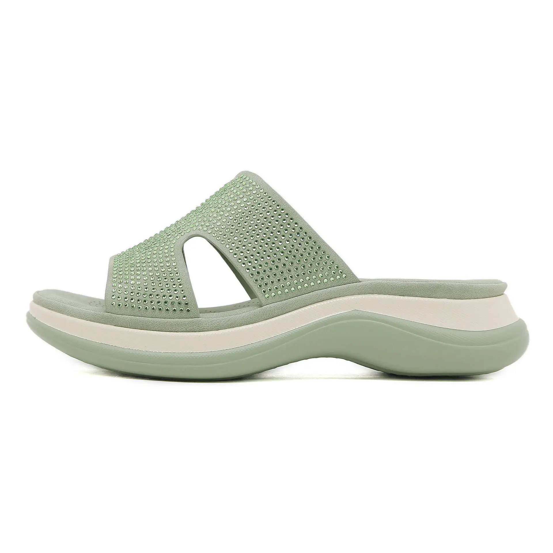 

2026 Spring Summer New Arrival Casual Women Wedge Slippers, Rhinestone Decor Non-slip Comfort Beach Seaside Vacation Slides