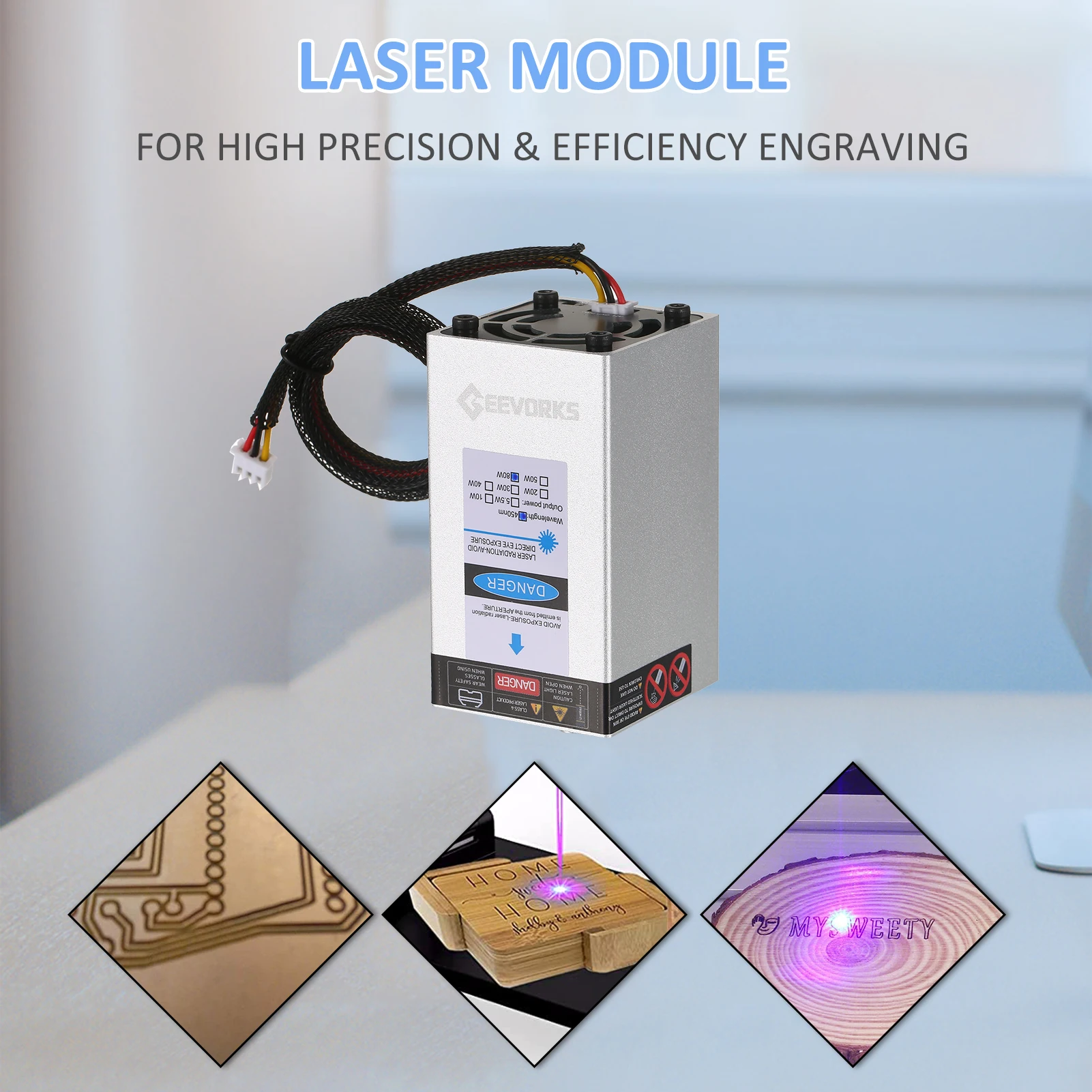 Geevorks 450nm 80/40/30W Laser Module Fixed Focal Length Laser Engraving Head High Speed 3D Printer CNC Router Laser Module