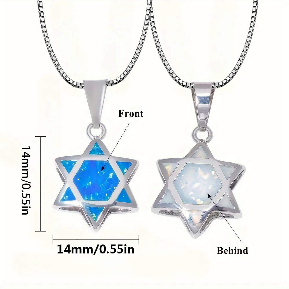 Star of David Opal Pendant Necklace Reversible Jewish Hexagram Protection Amulet Charm Silver Chain Jewelry Gift for Women