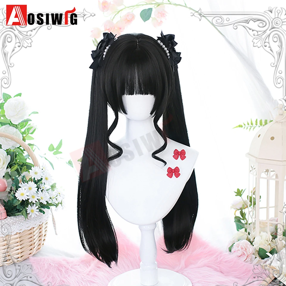 Synthetische Lolita-Perücke im Prinzessinnen-Schnitt mit doppeltem Pferdeschwanz und Pony, für Mädchen, Ombre, Blond, Braun, Weiß, Grau, Cosplay, Halloween, Harajuku-Perücke