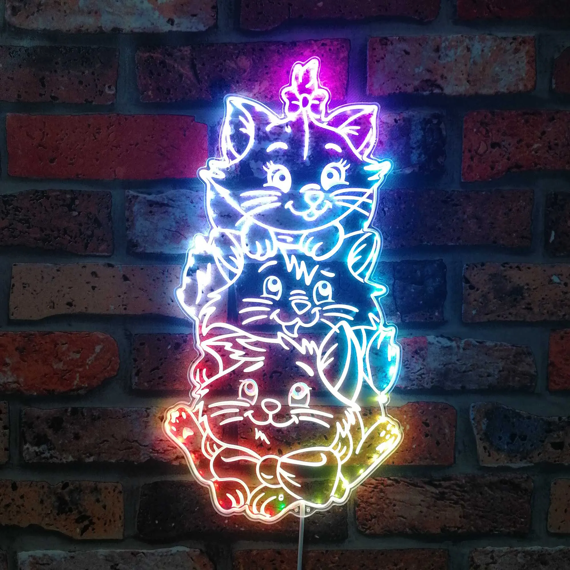 Aristocats Marie Toulouse Berlioz Dynamic RGB Edge Lit LED Sign, Game Room Decor, Gaming Night Light