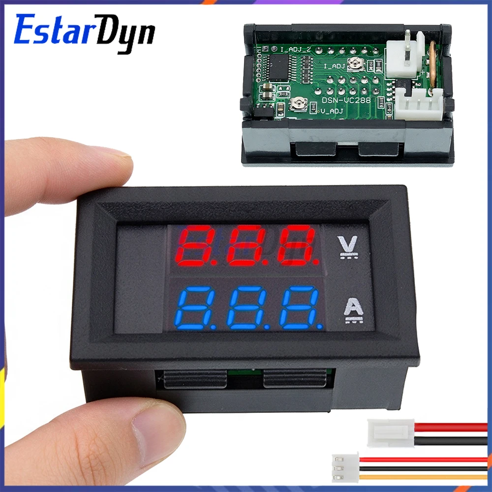 DC 0-100V 10A LED Digital Voltmeter Ammeter Dual Display Voltage Current Meter Red Blue Fine Adjustment for Car Battery Solar
